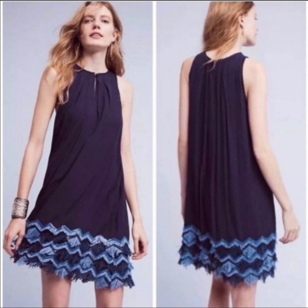 Maeve Anthropologie Whimsical Fringe Sequin Boho Swing Dress Size 0P Festival